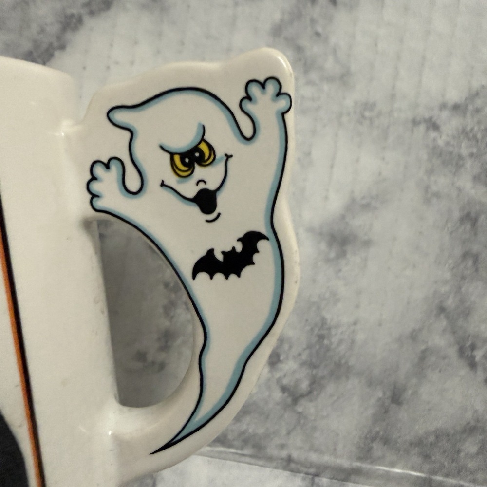 Vintage Halloween Witch Cat Pumpkin Coffee Mug Cup Ghost Handle Japan Retro - Picture 2 of 12
